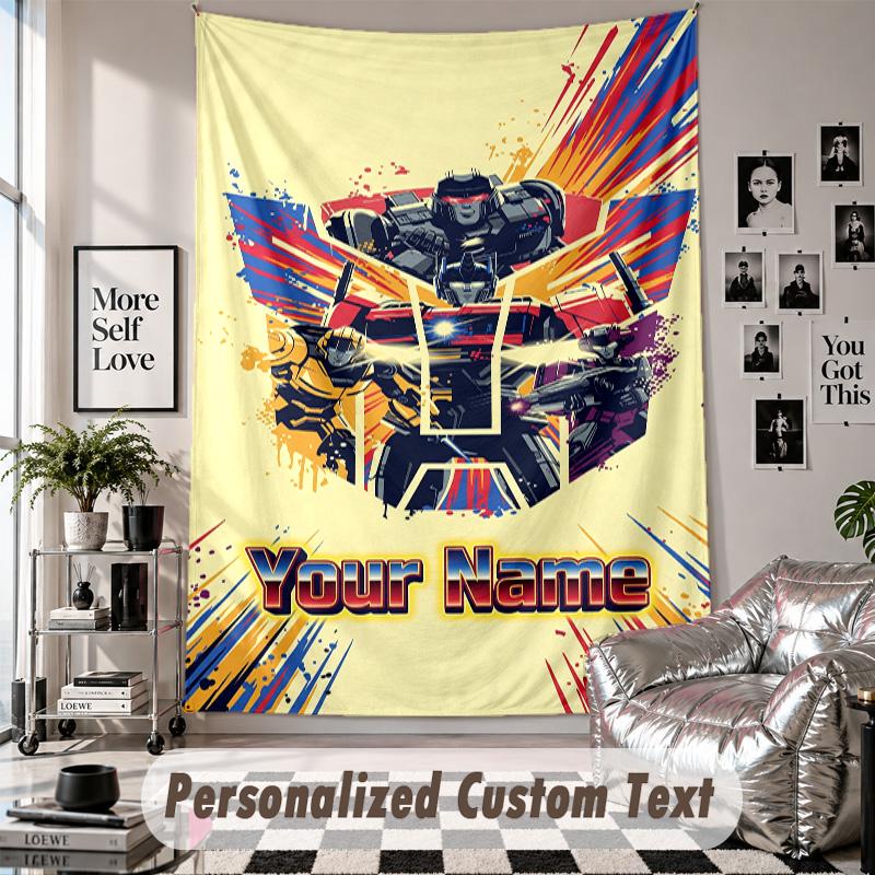 Wall Hanging Tapestry With Custom Name & Text, Transformers Decorative Tapestry For Bedroom