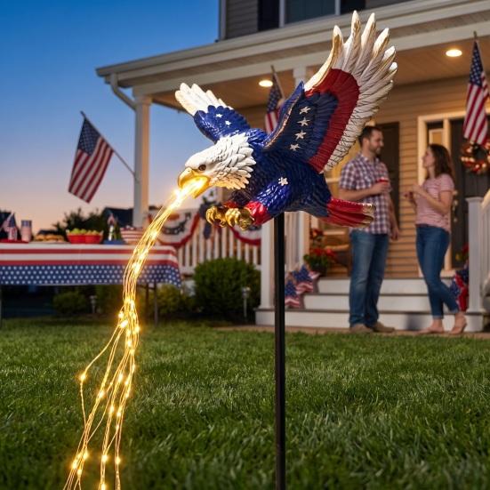 Bald Eagle Statues for Patios Solar Garden Stake Light, Patriotic Outdoor Resin Durable Wildlife Lawn Weather?Resistant Landscape Light Yard