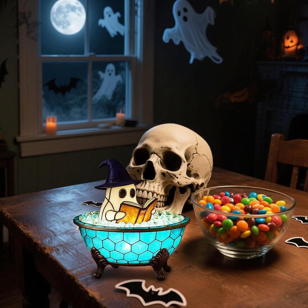 Halloween Ghost Bubble Bath Lamp, Bathtub Ghost Night Lights, Cute Led Lamp for Bathroom Decor, Spooky Reading Books Nightlight