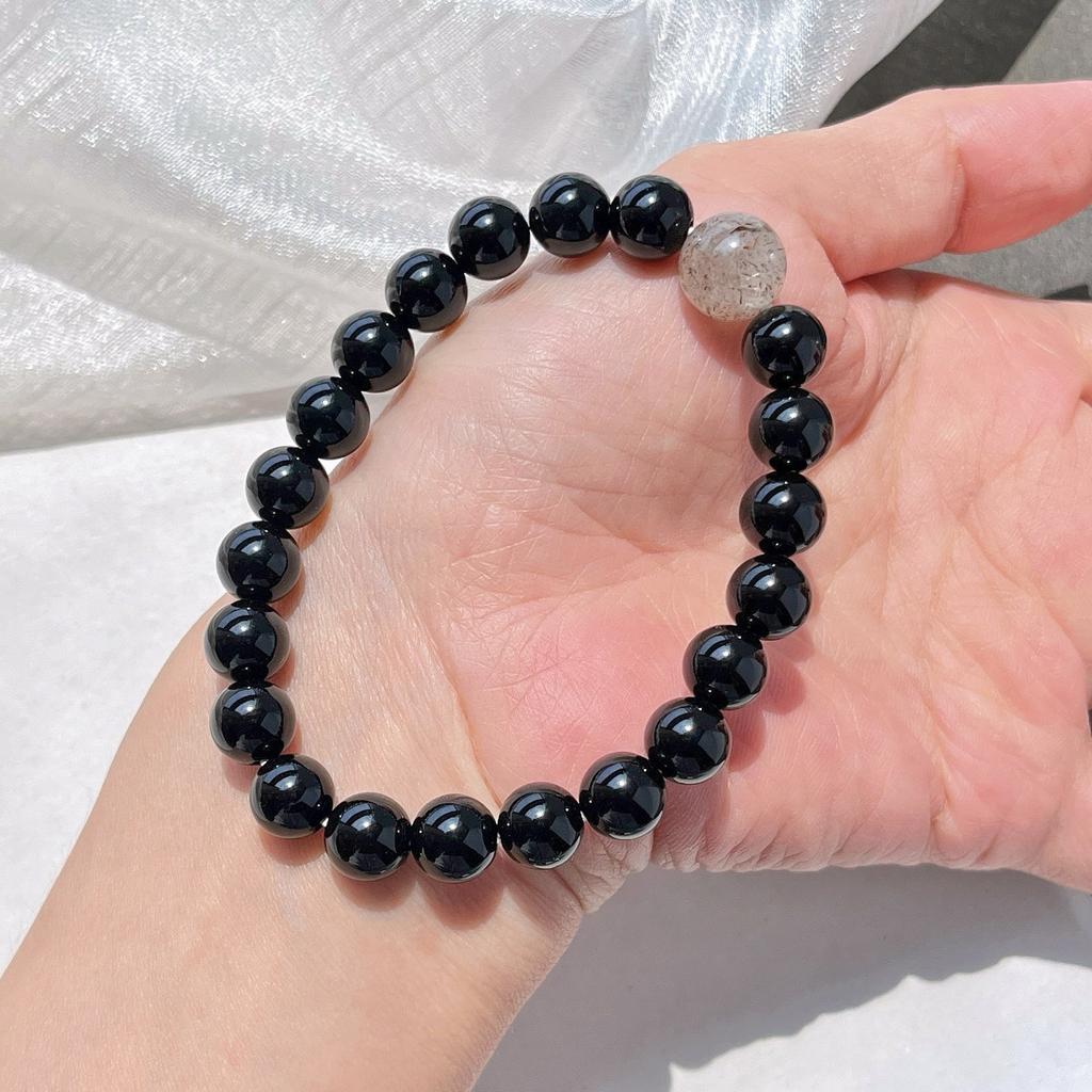 Natural Black Agate Black Gold Super Seven Design Bracelet Bracelet