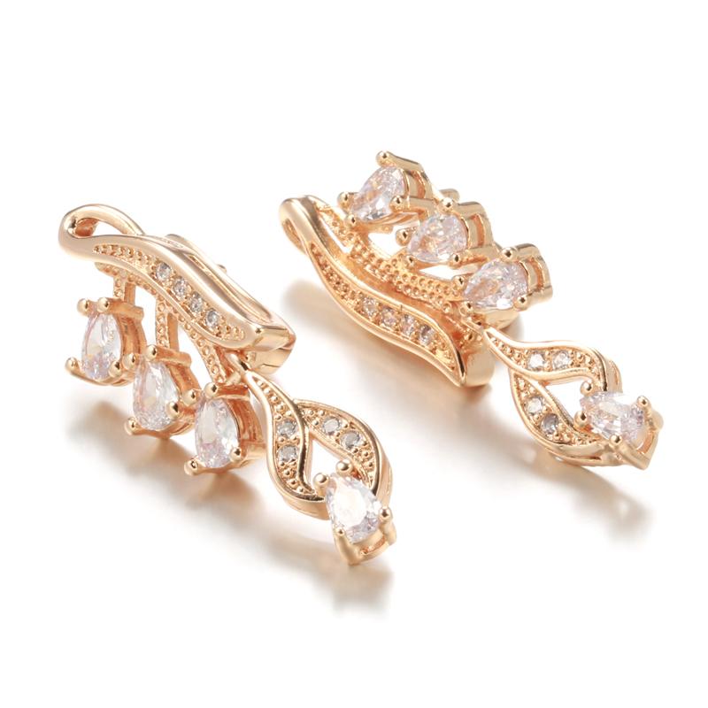 Rose Gold With Green Natural Zircon Long Dangle Earrings For Women Retro Ethnic Wedding Party Fine Jewelry