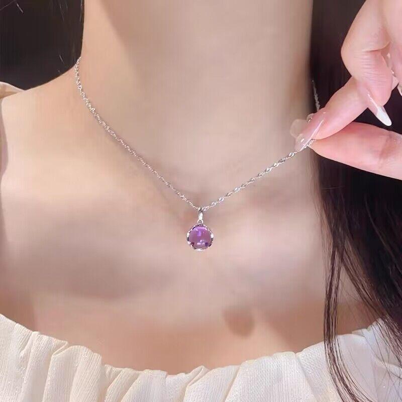 New Trendy Shiny Purple Beaded Necklace Choker Ladies Exquisite Round Clavicle Chain Necklace Pendant Jewelry For Ladies Party Gift