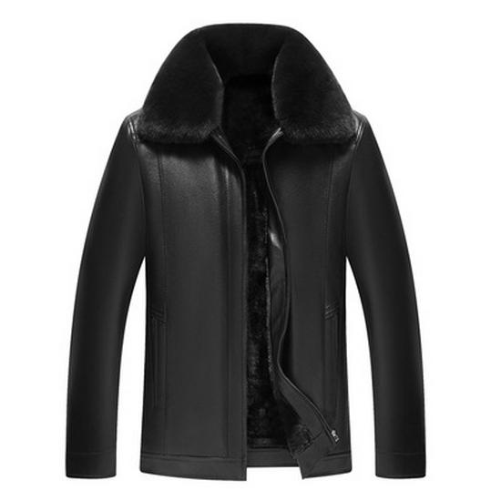 Men's Fur Collar Leather Jacket - Warm, Thickened PU for Middle-aged & Elderly