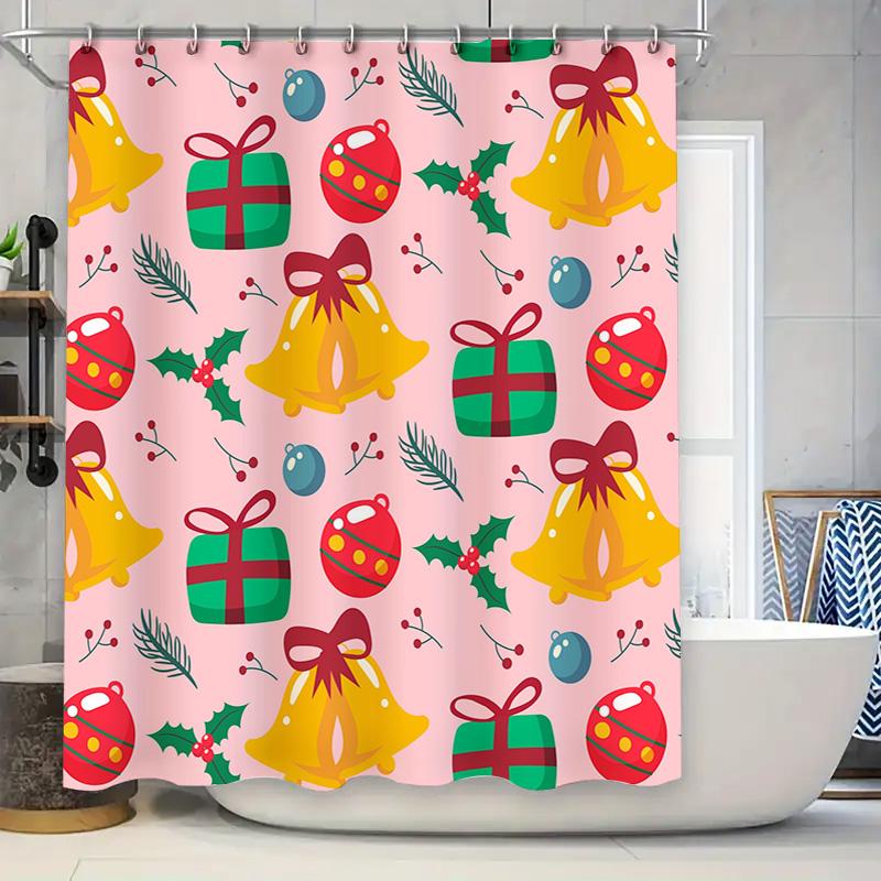 

Christmas Decorations Shower Curtain Holiday Decor with Bells Gifts Pink Festive Print for Bathrooms Perfect Gift Idea #17495230 90x180cm