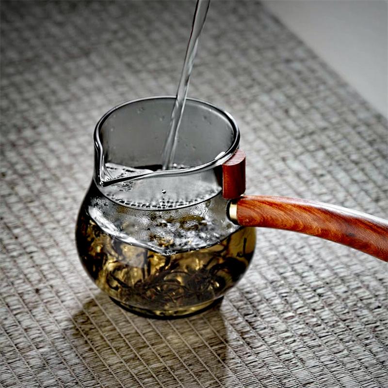 Crank Side Wooden Handle Glass Tea Dispenser Fair Cup With Removable Filter Heat Resistant Chahai Kungfu Tea Set Tea Maker
