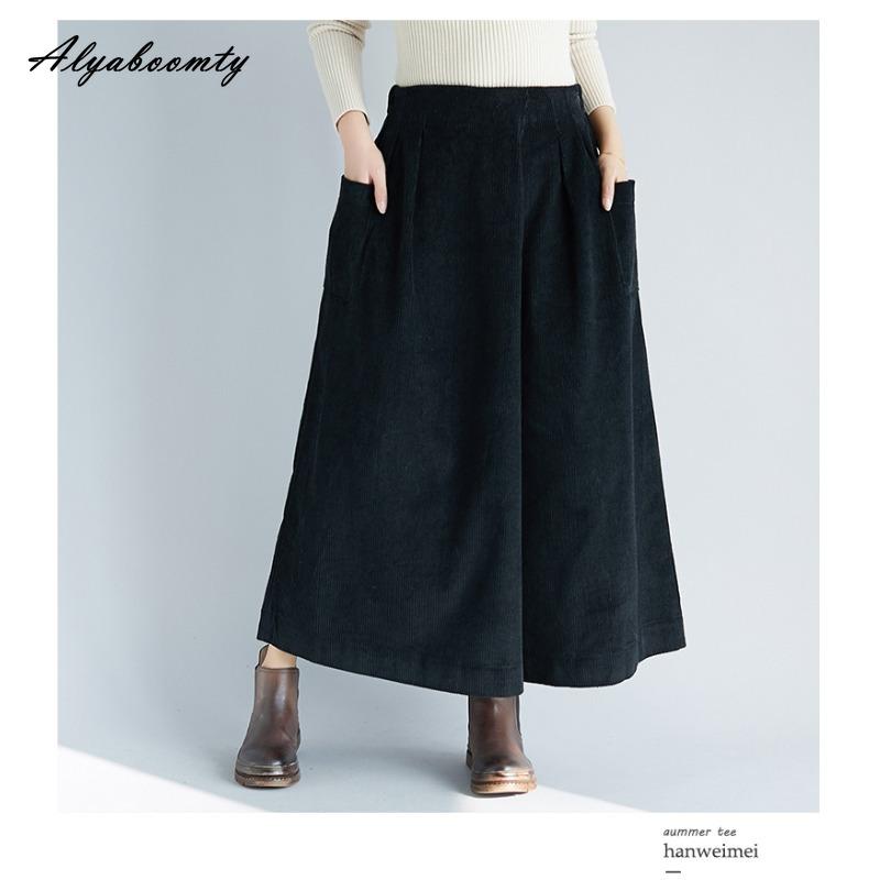 

Великого розміру Корейська мода Осінь Зима Жіночі штани з широкими штанинами Висока талія Чорні Коричневі Мішкуваті Штани Надвеликого розміру Вельветові Жіночі Штани з Кишенями XL чорний