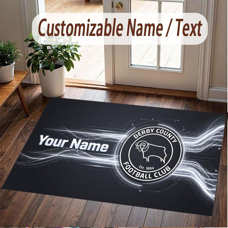 Custom Rug Derby County Pattern Print Name Text Soft Non‑Slip Floor Carpet for Home Indoor Decoration
