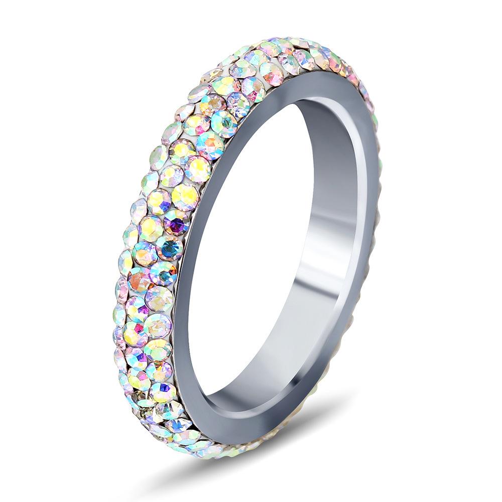 European-American Retro 6MM Curved Stainless Steel Ceramic Ring with Inlaid Diamonds