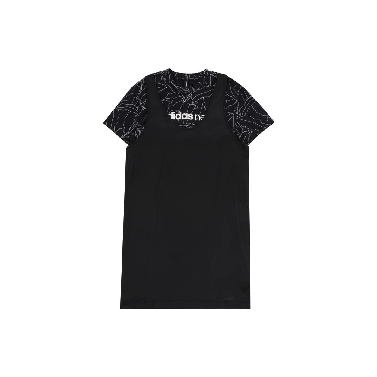 adidas Neo Women s Black Faux Two-Piece Printed Short-Sleeve Dress CZ1700 S