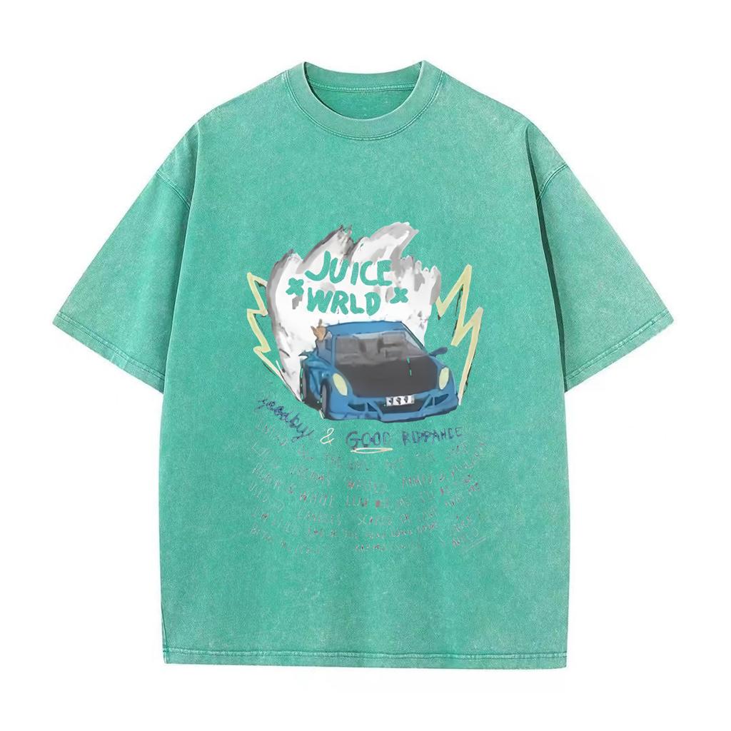 Tricou Retro Spălat Vintage Bărbat și Femeie Rapper Juice Wrld Tricou Retro Spălat Vintage cu Glugă