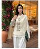 Silk Blend Jacquard Round Neck Hollow Out Slimming Top for Women - 2026 Spring Long Sleeve