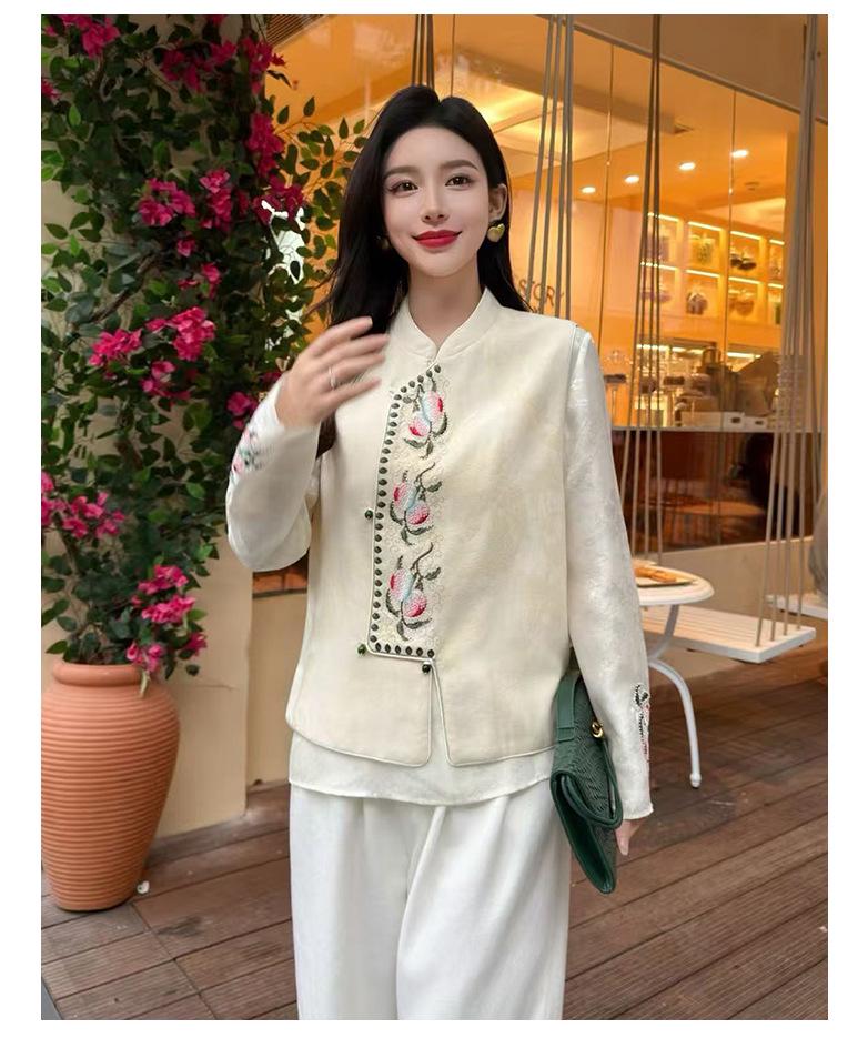 Silk Blend Jacquard Round Neck Hollow Out Slimming Top for Women - 2026 Spring Long Sleeve