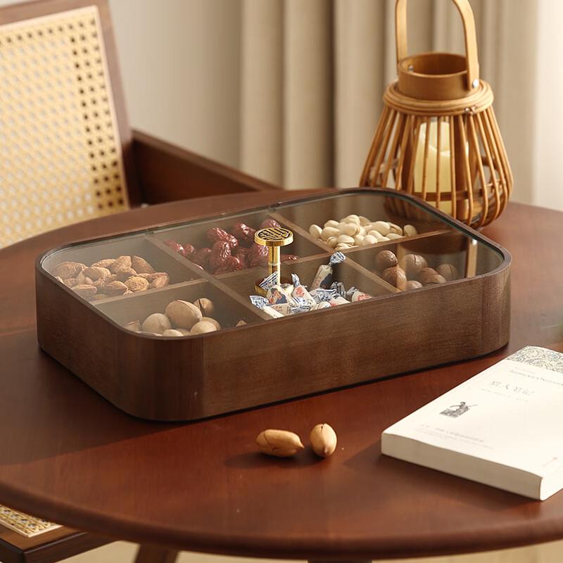 Wooden Snack Serving Box with Tempered Glass