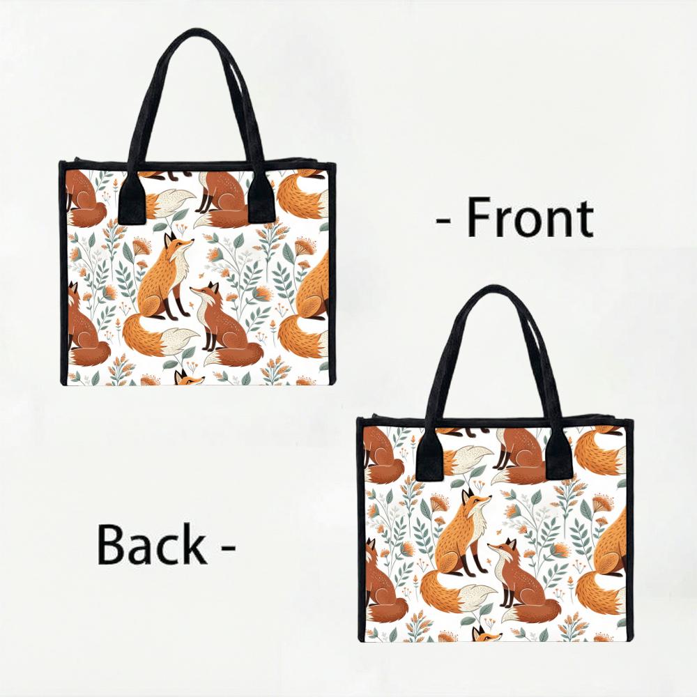 Cute Fox Pattern Canvas Tote Bag Reusable Daily Handbag for Shopping Work Casual Travel