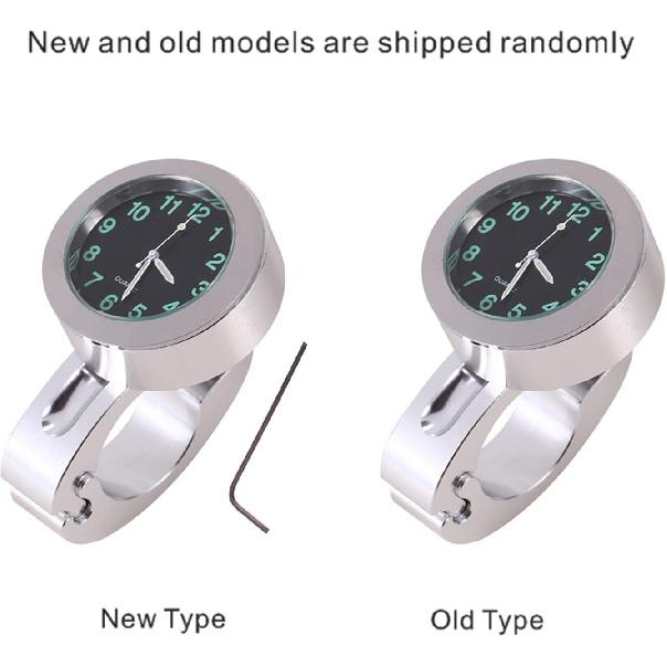 7/8 to 1 Motorcycle Handlebar Clock, Silver Waterproof Handlebar Glow Mount Clock Watch for Motorcycle, Cruiser, Chopper, Custom Bikes