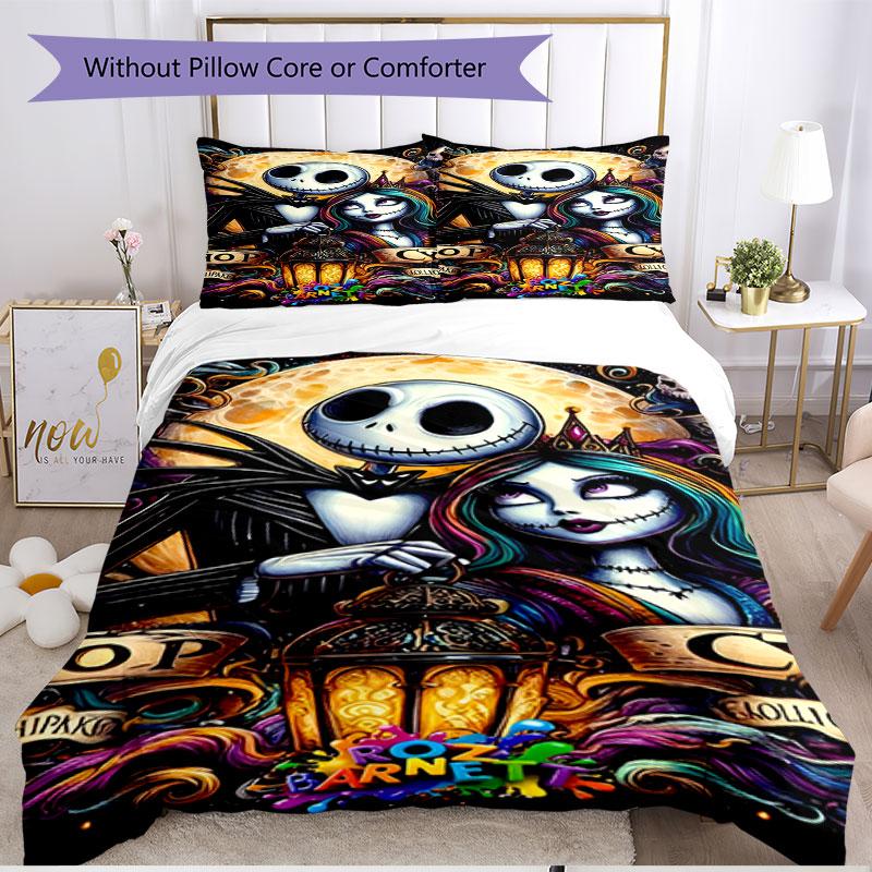 3pcs Duvet Cover Set (1*Duvet Cover + 2*Pillowcase, Without Core), The Nightmare Before Christmas Print Soft All‑Season Bedding Set, Home Bedroom Deco