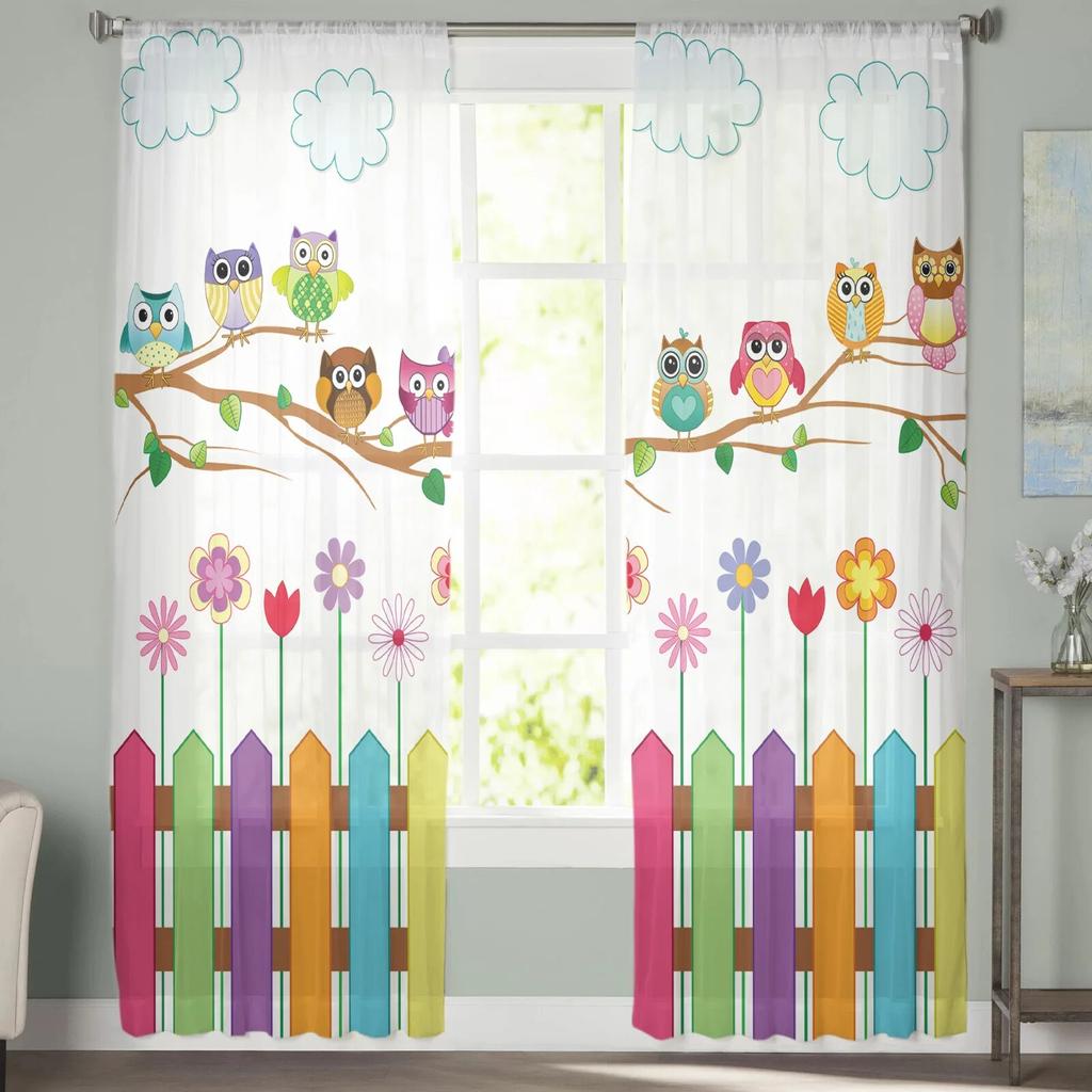Cartoon Kid Cute Owl Sheer Curtain for Bedroom Tulle Voile Curtain for Kitchen Living Room Decor Window Treatment