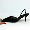 Fashion Black Mesh Embroidery Women Pumps Sexy Pointed Toe String Bead High Heels Summer Elegant Party Designer Shoes Heeled Sandals