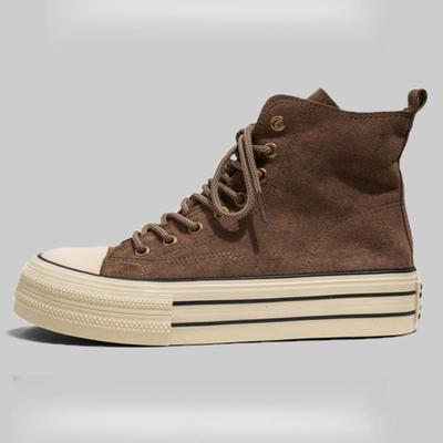 2025 Men's Retro High-Top Canvas Sneakers with Thick Sole for Height Boost - Versatile Casual Shoes for Spring
