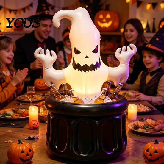 Ghost Ice Bucket Inflatable Bucket, Halloween Party Drink Tub, White Beverage Cooler for Decor, Outdoor Picnic Storage