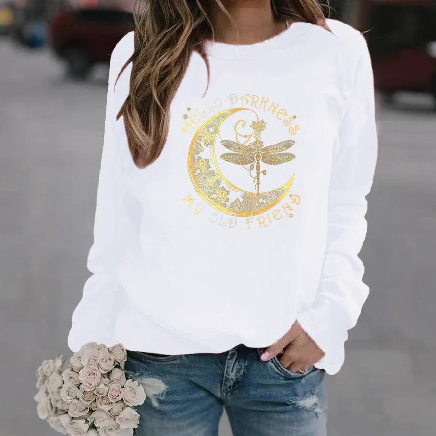 Libellenprint Herbst und Winter Neu Lockerer Kapuzenpullover mit Rundhalsausschnitt 6937