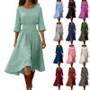Women’s Casual Long Sleeve Crew Neck Dress with Waist Design Cotton Linen Material Relaxed Fit Midi Length for Everyday Wear