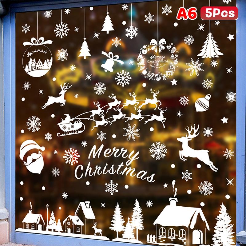 Weihnachtsfensteraufkleber Blauer Elch Statische Aufkleber Schneemann Schneeflocke Wandaufkleber Abziehbilder Frohe Weihnachten Feiertagsparty Aufkleber