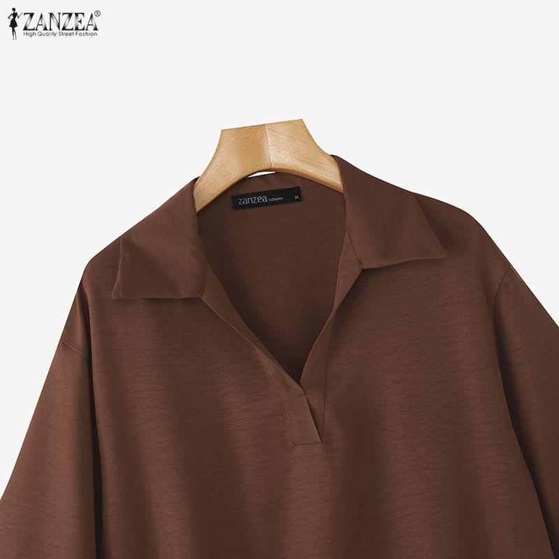 ZANZEA Damska swobodna bluzka z kołnierzykiem w dół, letnia, luźna, z krótkim rękawem