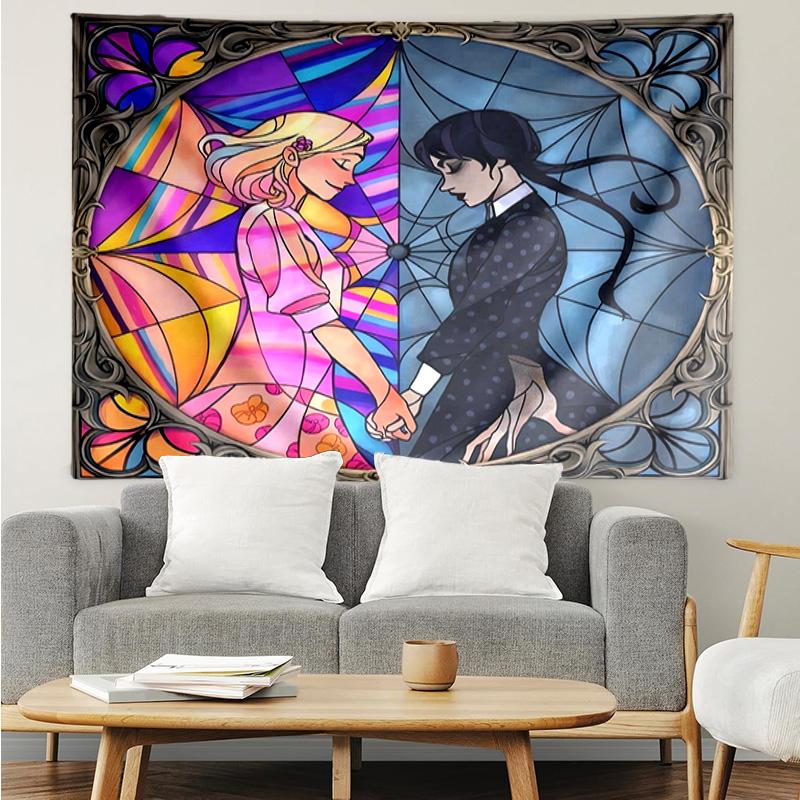 Stained Glass Gothic Romance Tapestry Hanging for Bedroom,Livingroom, Playroom,Decor Art Room Wall Tapestry Holiday and Birthday Gifts