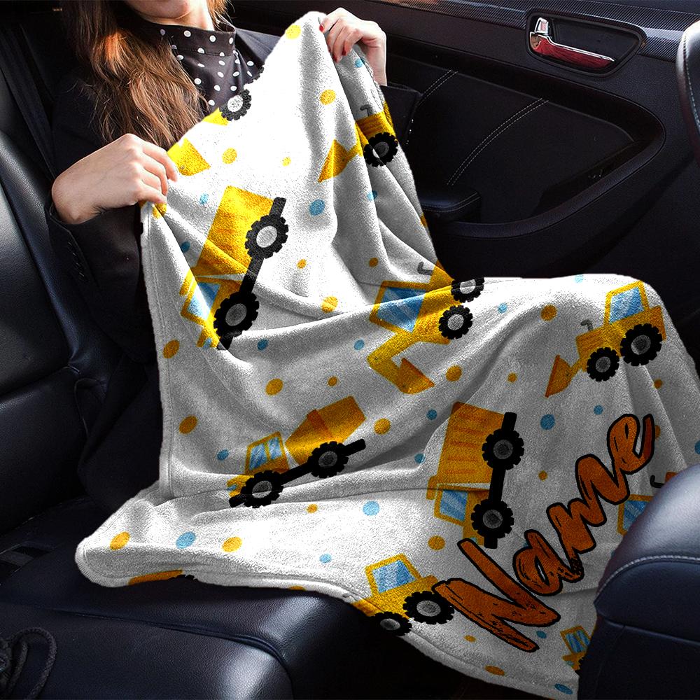 Custom Name excavator Theme Printed Blanket - Perfect for Couch, Bed, Travel & Outdoor Use | Machine Washable, Cozy & Durable.