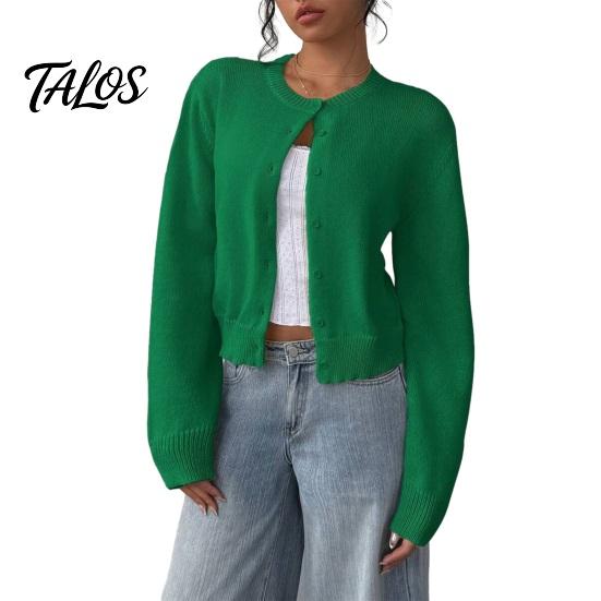 Maglia Lunga Manica Lunga Donna Cardigan Corto a Maglia, Top con Bottoni, Maglione Leggero Casual Girocollo per Primavera Autunno Aperto Davanti