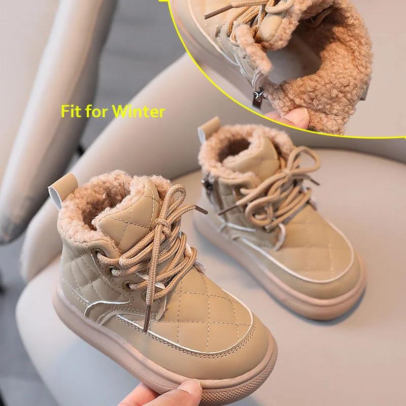 Plaid Autumn Baby Girl Shoes Boys Ankle Boots Flexible Thick Bottom Children Snow Boots  Kids Winter Shoe G06253
