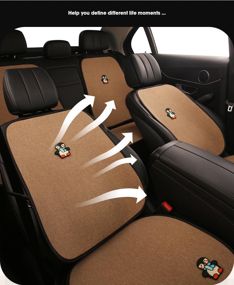 All-Season Penguin Cartoon Seat Cushion for Peugeot 408, 408X, 508, 4008 - Cotton Linen Design for Women
