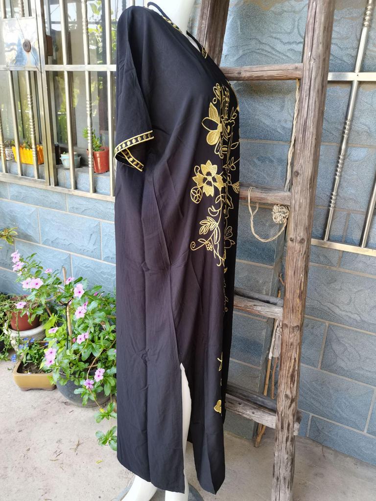 Rayon Embroidered Long Beach Robe Cover-up