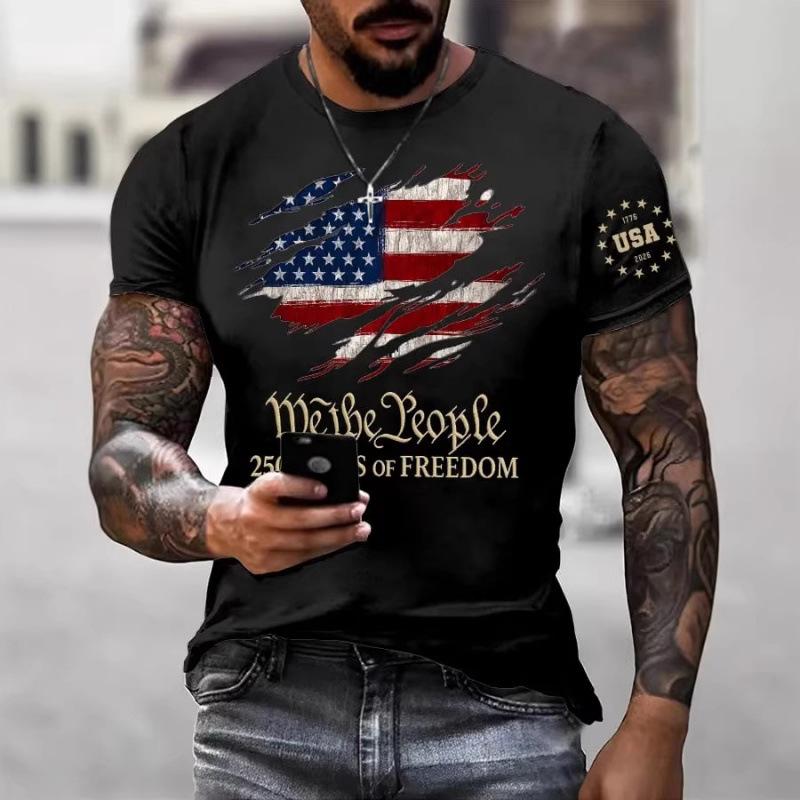 Summer Fashion Printed Men's Plus Size Loose Comfortable Soft Breathable Lightweight Round Neck Short Sleeved T-shirt