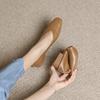 Fashion Womens Shoes Genuine Leather Soft Leather Thick Heel Single Shoes Womens Spring Low Heel Soft Sole Doudou Shoes Large Size 34-44