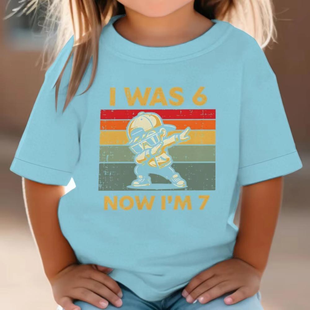 Kids Seven Year Old Cotton T-shirt Tops I Was 6 Now I'm 7 Birthday Funny 7th B-day Gift for Boy 67 Meme Birthday Cotton Tee