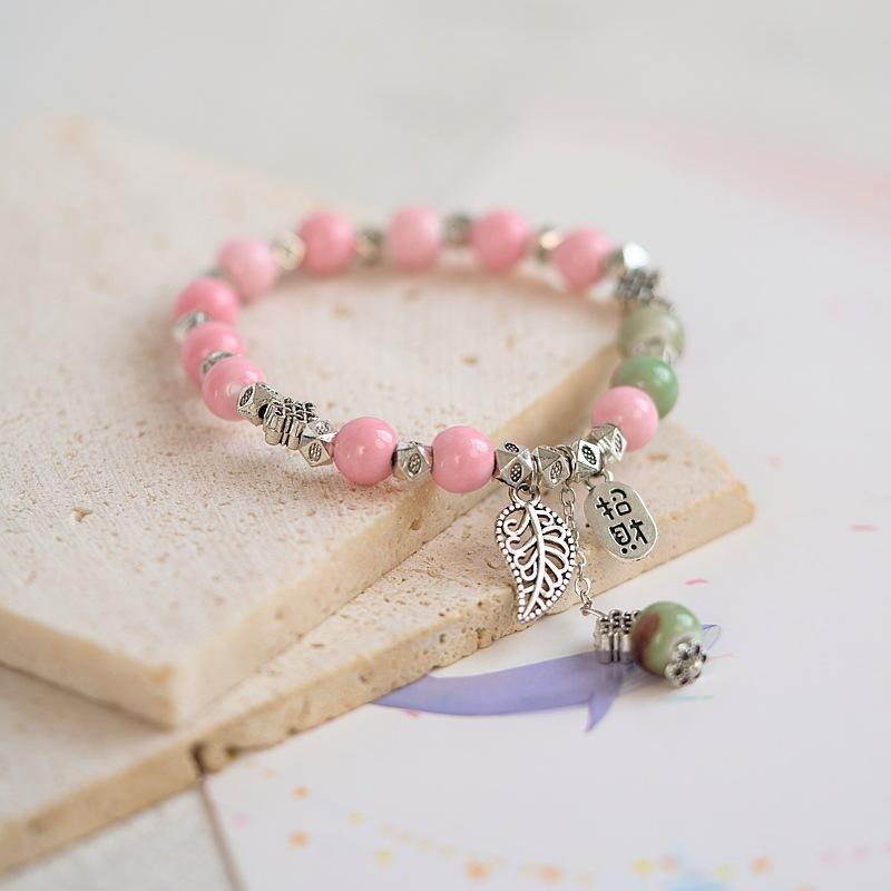 Jingdezhen ceramic bracelet batch goods, national style girls small fresh pink flower bracelet, versatile new Chinese bracelet.