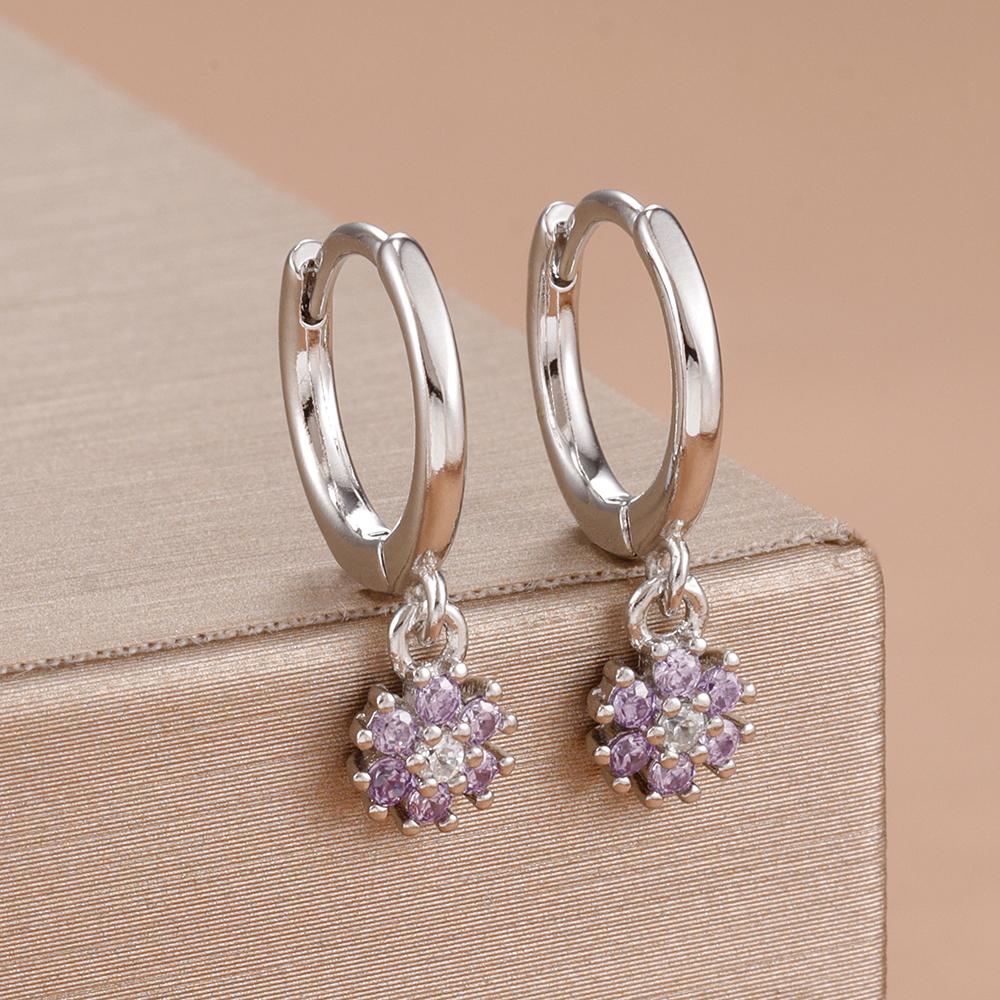 Exquisite Multicolor Crystal Flower Hoop Earrings for Women Girl Stainless Steel Fashion Korean Wedding Romantic Jewelry Gifts