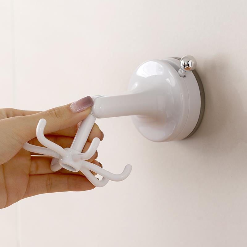 Kitchen Suction Cup Rotating Hook Plastic Rotatable Drill Free Cookware Spatula 6-Claw Suction Cup Wall Mounted Storage Hook
