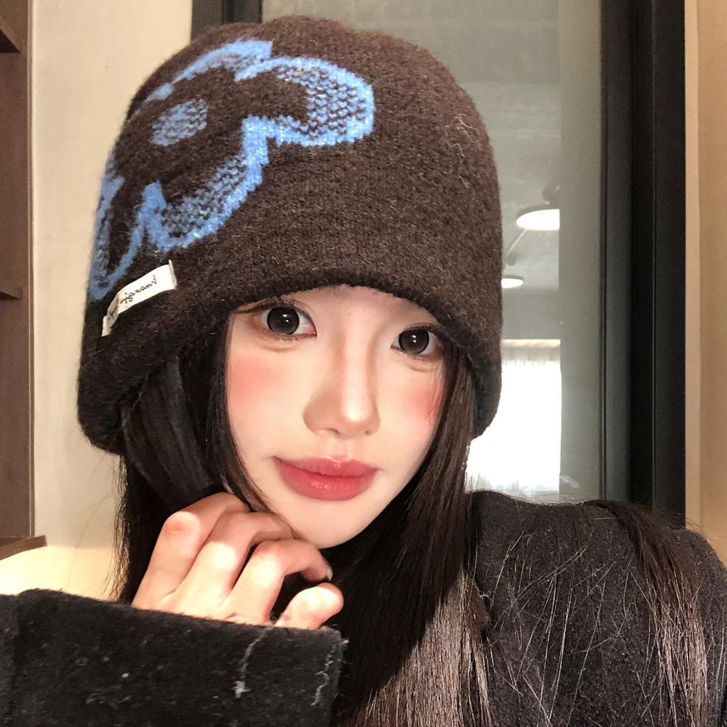 Korean ins retro jacquard knitted hat children's season new warm cold hat showing face small headhat