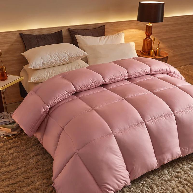 

95% Goose Down Duvet Comforter Quilted Perfect Comfort Double Single Size Winter Thick Blanket Solid Color Bedclothes Duvet 150x200cm 3kg розовый