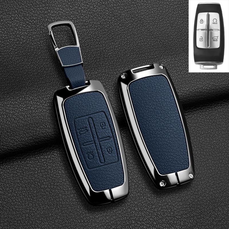 כיסוי נרתיק למפתח רכב מסגסוגת אבץ ועור עבור Hyundai Genesis GV80 GV90 2022 GV70 G80 2019 2020 2021 מעטפת מחזיק שלט אביזרים