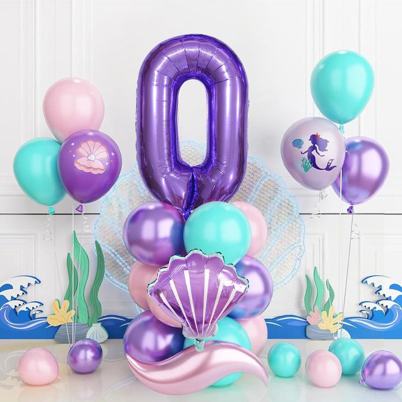 Mermaid Theme Balloon Set Printed Latex Balloon Birthday Party Scene Decoration Photo Props