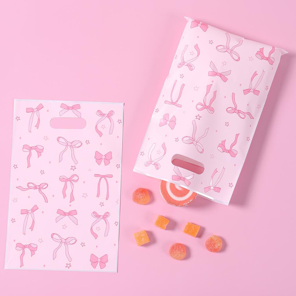 10Pcs Sweet Bow Pink Gift Packing Bag Candy Cake Snack Bags Kids Girls Birthday Baby Shower Supplies Wedding Party Decor