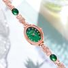 Elegant Ladies Watch With Green Gemstone Dial Quartz Movement For Casual Wear