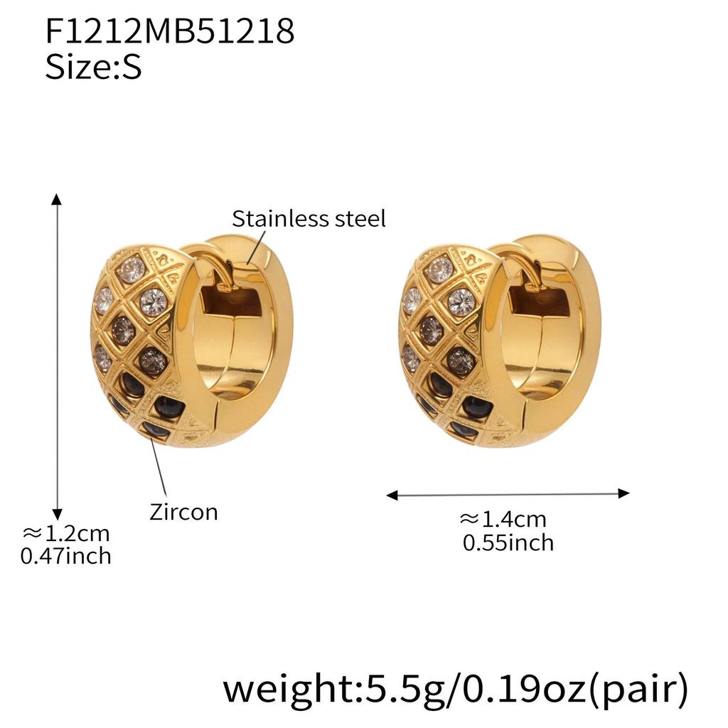 18k Gold-Plated Stainless Steel Plaid Zircon Earrings