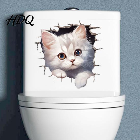 Bathroom Wall Decals Cartoon Dog Toilet Lid Sticker 3D Effect Puppy Decal for & Decorative Lid Animal Decoration Sticker Home Office Living