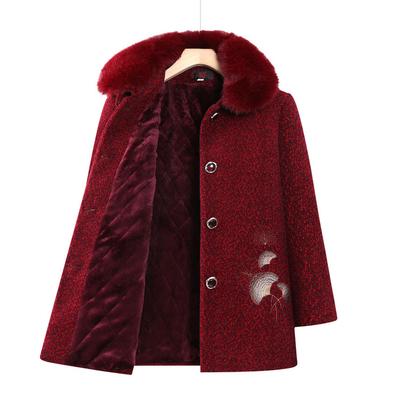 Grandma Woolen Coat Middle-aged and Elderly Women's Winter Clothes Mink Fur Collar Plus Velvet Thickened Warm Clothes Mother Woolen Coat