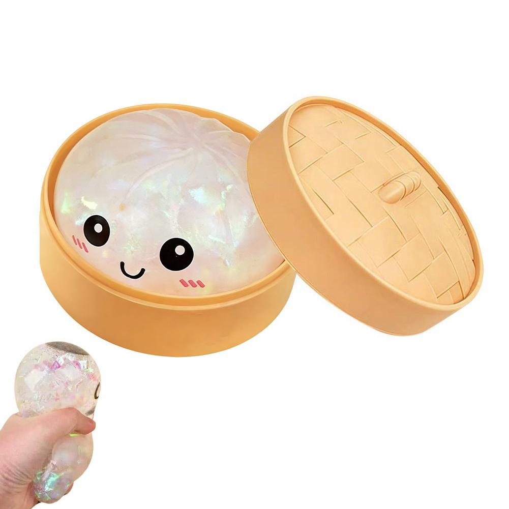 Realistic Giant Steamed Bun Squeezable Toy With Box Glitter Squishy Dumpling For Stress Relief Sensory Squeeze Toy Gifts